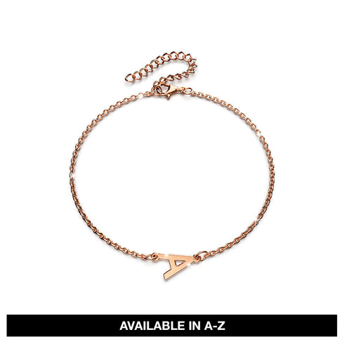 Bold Alphabet Letter Initial Charm Bracelet in Rose Gold Tone